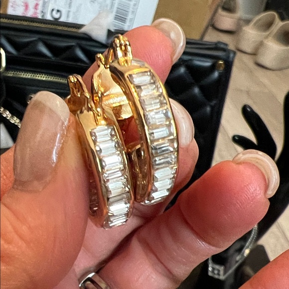 Gold and Silver Crystal Hoop Earrings - Picture 4 of 15